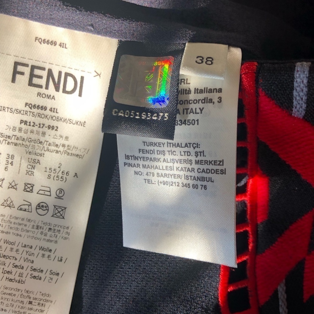 Fendi Pencil Skirt 38/6 Black Red Geometric Panels Designer Italy Midi Silk - Picture 7 of 13